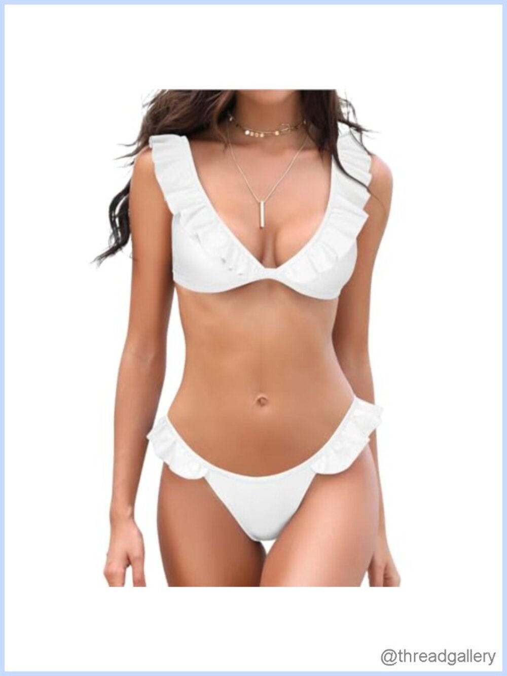 Ruffle Flounce Bikini Set Low Rise Two Piece Swimsuit Removable Pads Adjustable
